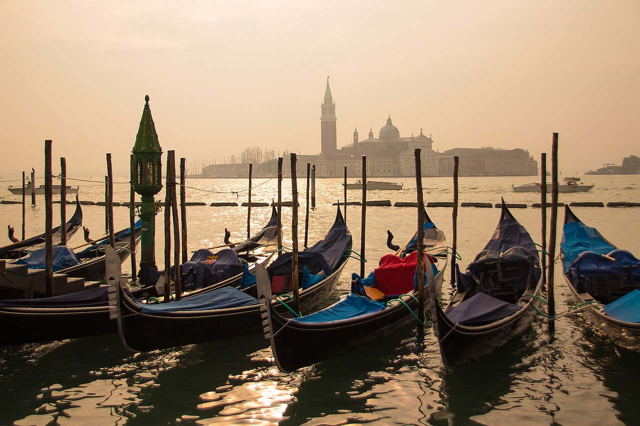 venice, gondolas, sunrise
